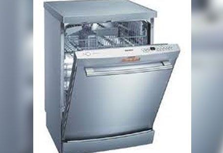 Integrated dishwasher with open door.